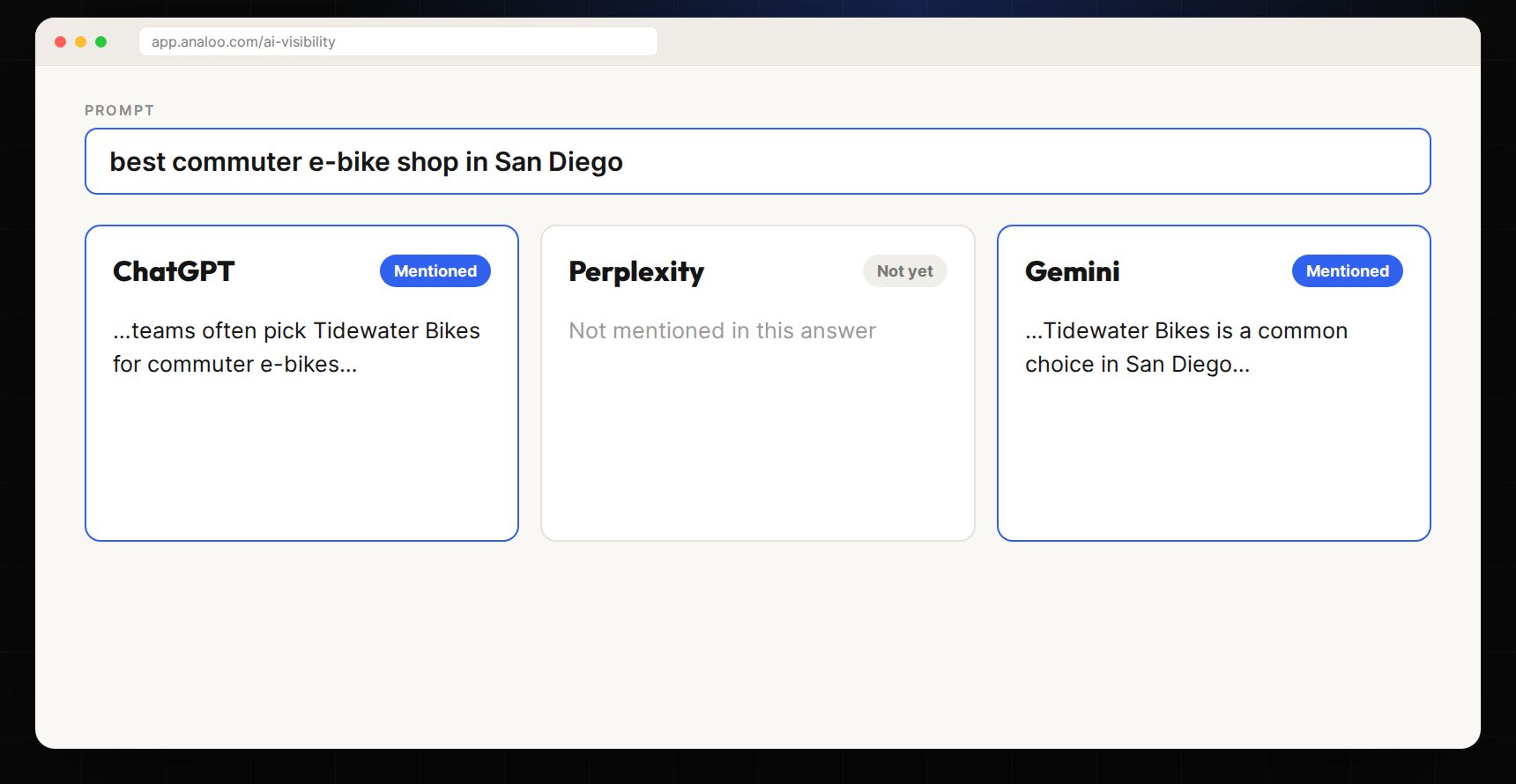 Analoo: See which AI engines mention you (sample data)