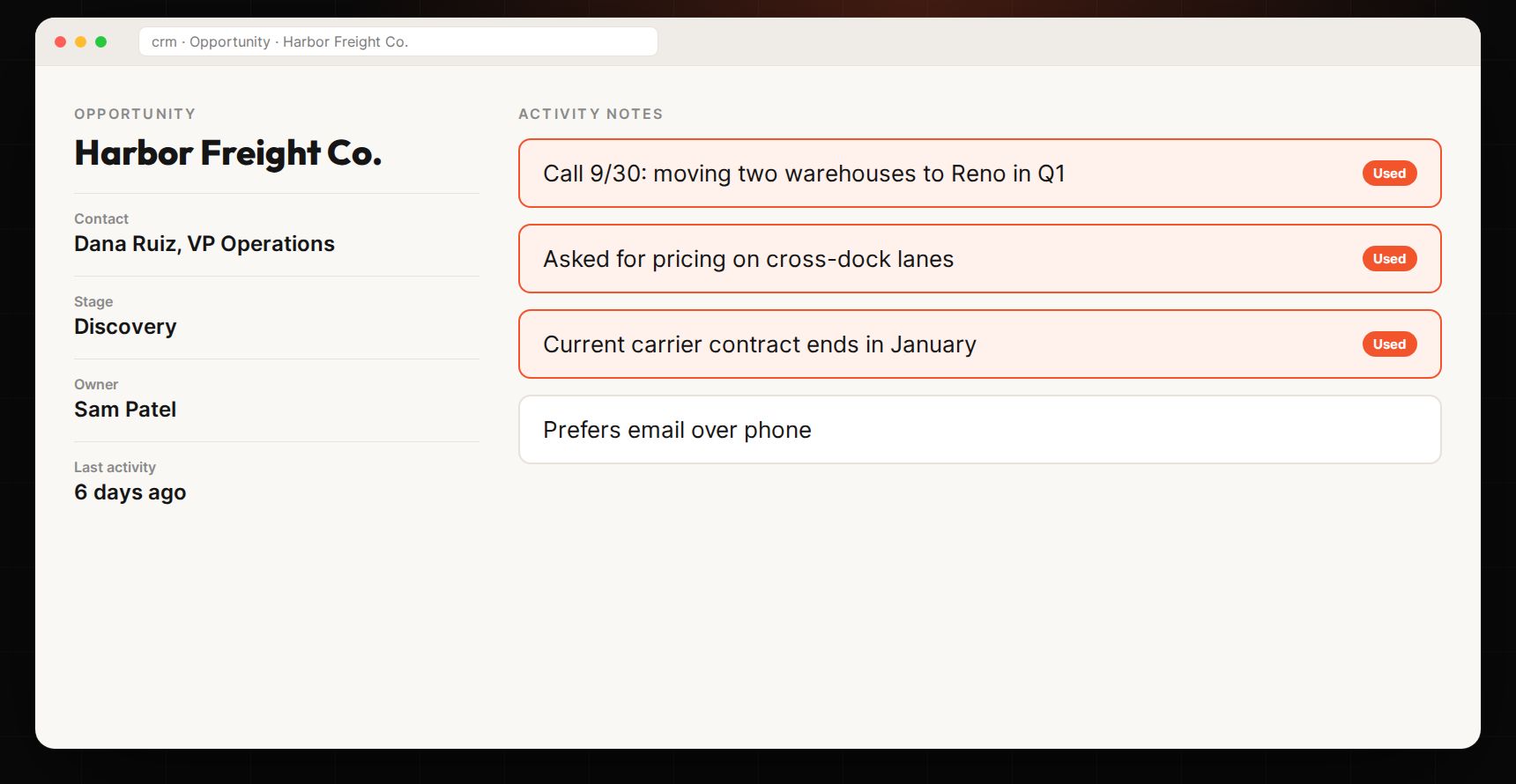 MailRocket.ai: It reads the notes before it writes (sample data)