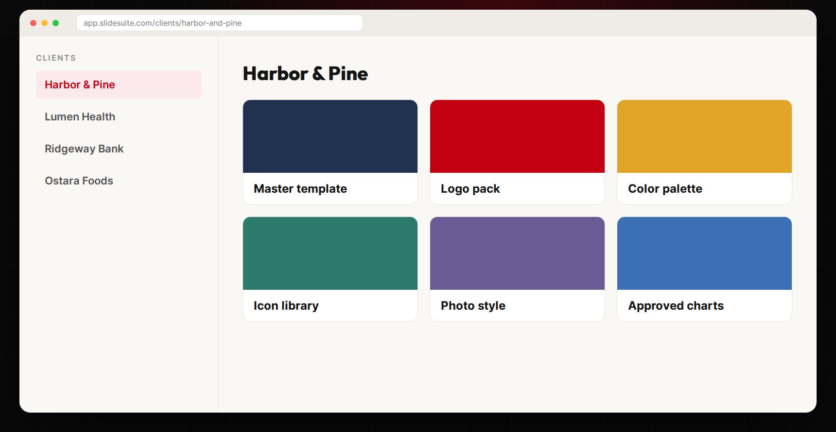 SlideSuite: Every client’s brand, in one place (sample data)