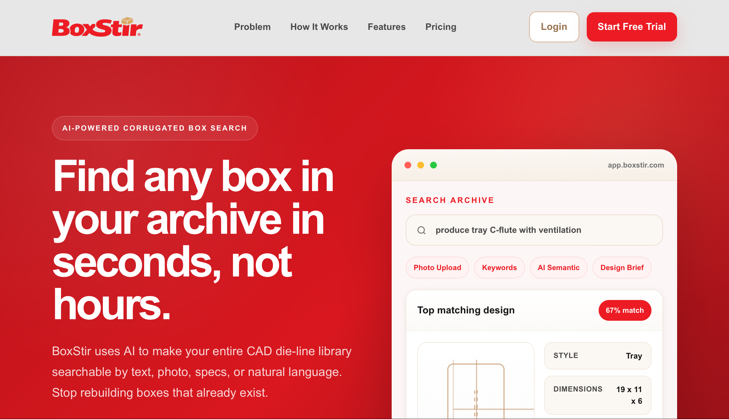 BoxStir Homepage - AI-Powered Corrugated Box Search