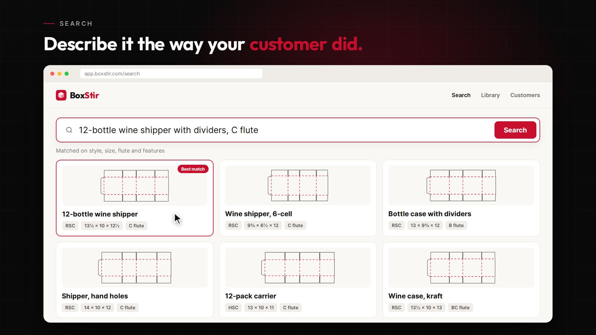 BoxStir product screen (sample data)