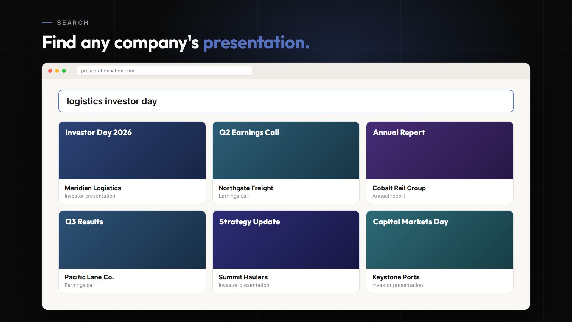 Presentation Nation product screen (sample data)