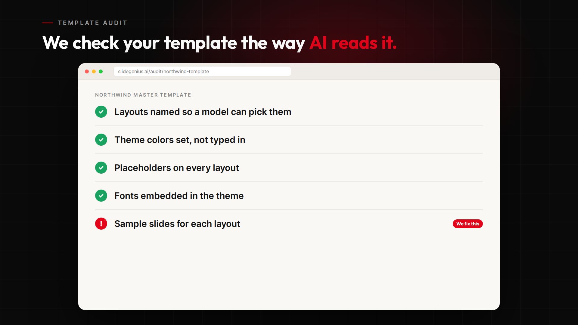 SlideGenius.ai product screen (sample data)